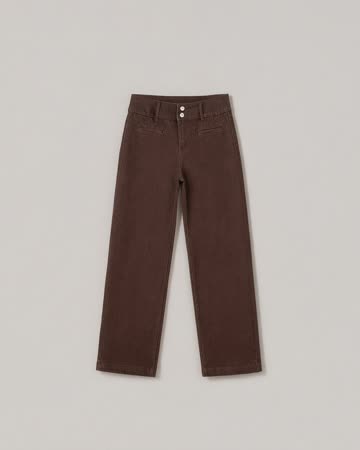Coffee brown high-waisted straight-leg jeans, product photo