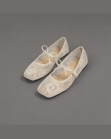 BEAUDRM Embroidered Mesh Ballet Flats, white, product photo