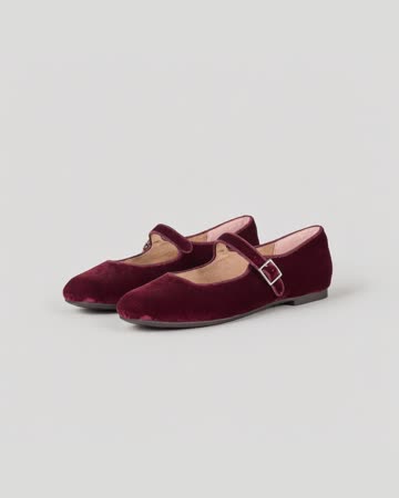 Amazon Essentials Velvet Mary Jane Flats, burgundy, product photo
