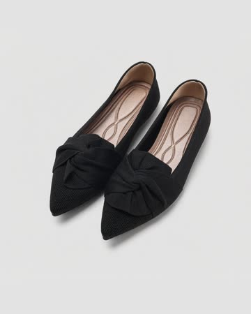 HIULYCENCE Knit Knot Pointed Flats, black, product photo