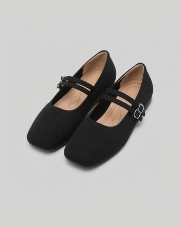 putaoma Woven Double Strap Mary Janes, black, product photo