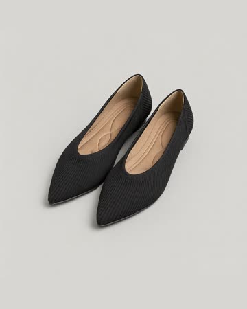 TINGRISE Ribbed Knit Pointed Flats, black, product photo