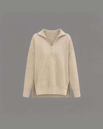 PRETTYGARDEN Ribbed Quarter Zip Sweater, light khaki, product photo