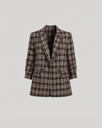 Mina Self Plaid Blazer, chocolate plaid, product photo