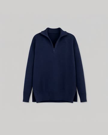 PRETTYGARDEN Ribbed Quarter Zip Sweater, navy, product photo
